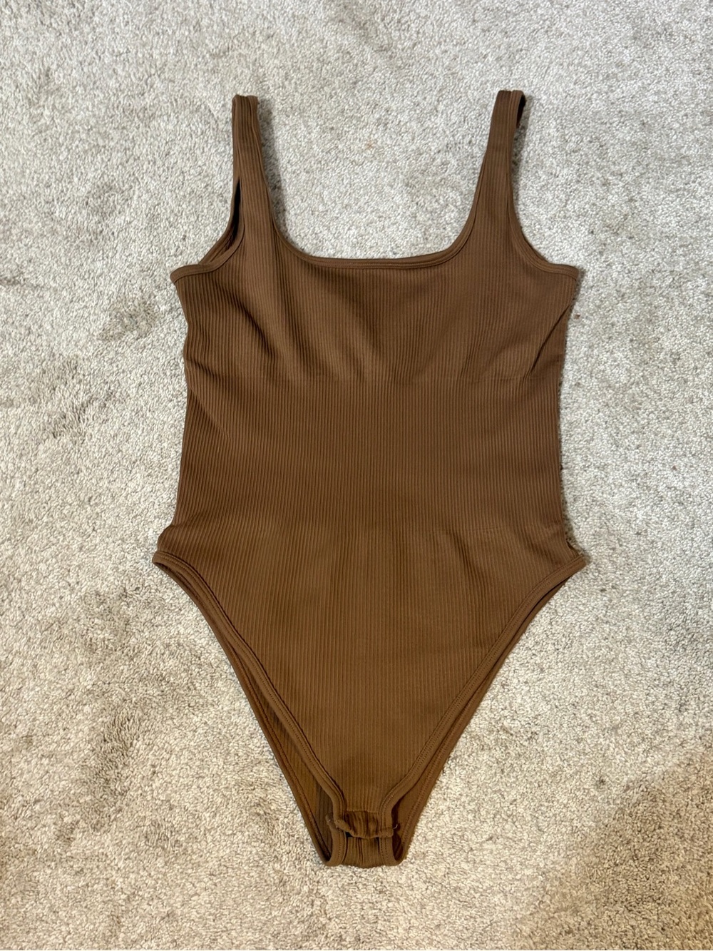 OQQ Brown Ribbed Scoop Neck Bodysuit